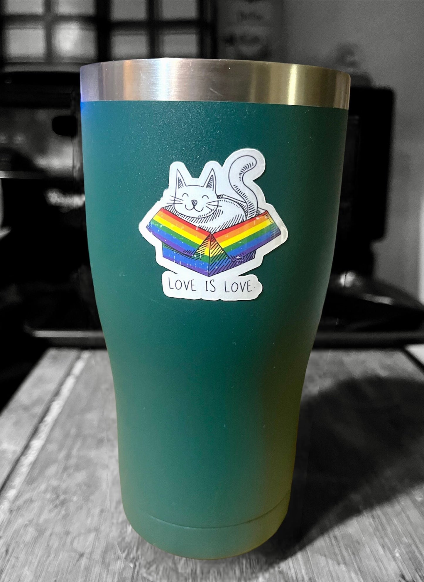 Love is Love - Kitty Cat in Box Rainbow Pride Stickers (2) - LGBTQ+