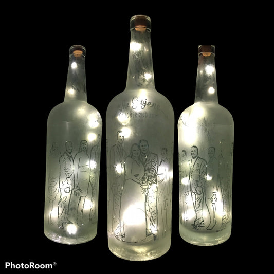 Your Wedding Party / Family on a Custom Etched/Frosted Lighted Bottle Lamp!