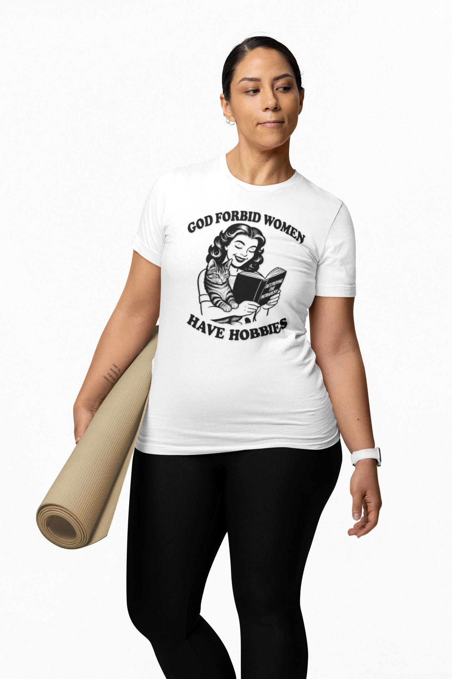 God Forbid Women Have Hobbies Feminist Activist Cat Lady Tee | Destroying the Patriarchy Book Shirt Bella Canvas Favorite Tee