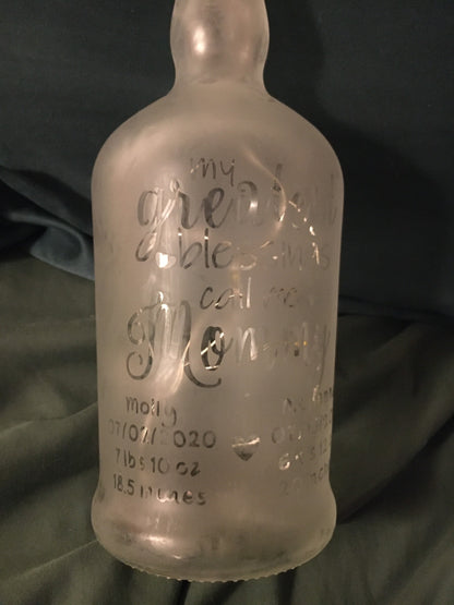 Your Child/Children On a Custom Etched/Frosted Lighted Wine or Liquor Bottle Lamp! Great Mother's Day Wine Bottle or Father's Day gift!