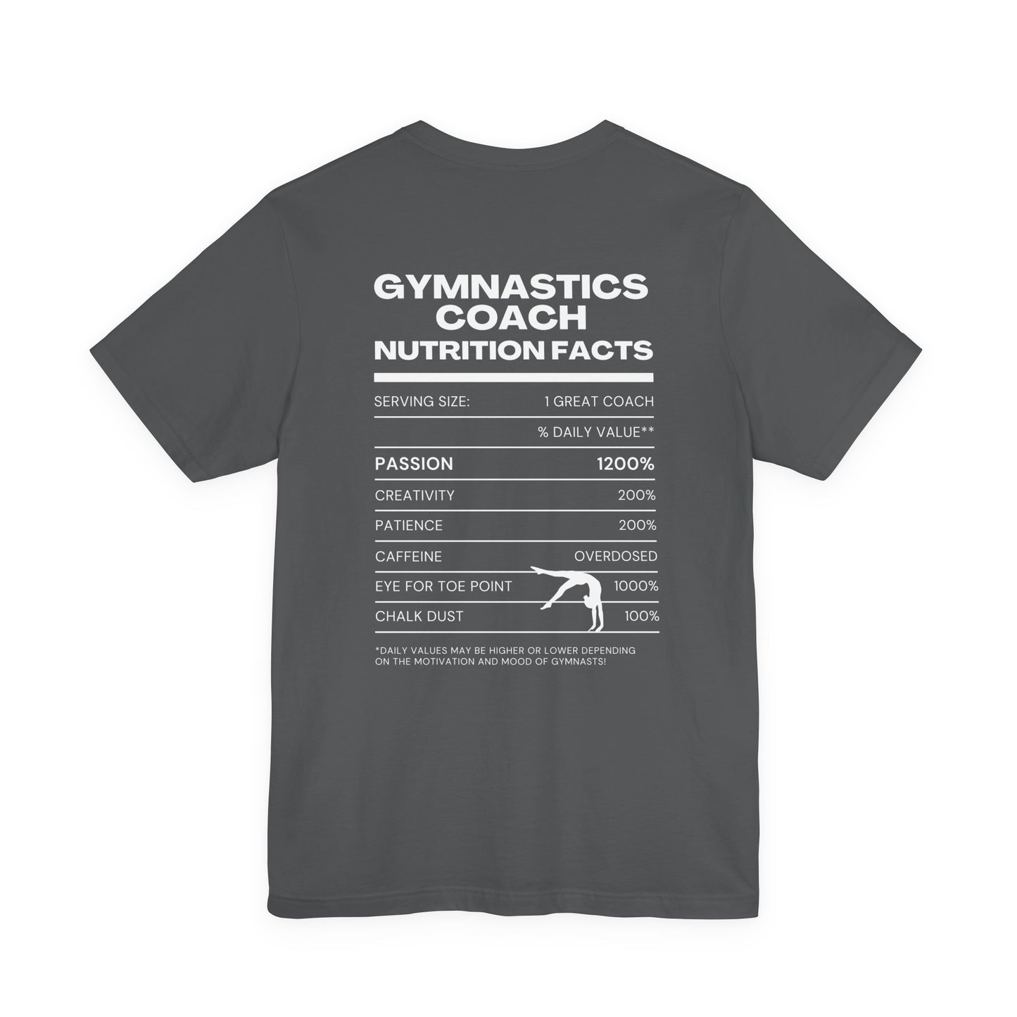 Gymnastics Coach Nutrition Facts Funny Tee | Perfect Gift for Coaches, Workout Tee, Fitness Apparel, Team Spirit, Gym Life Shirt