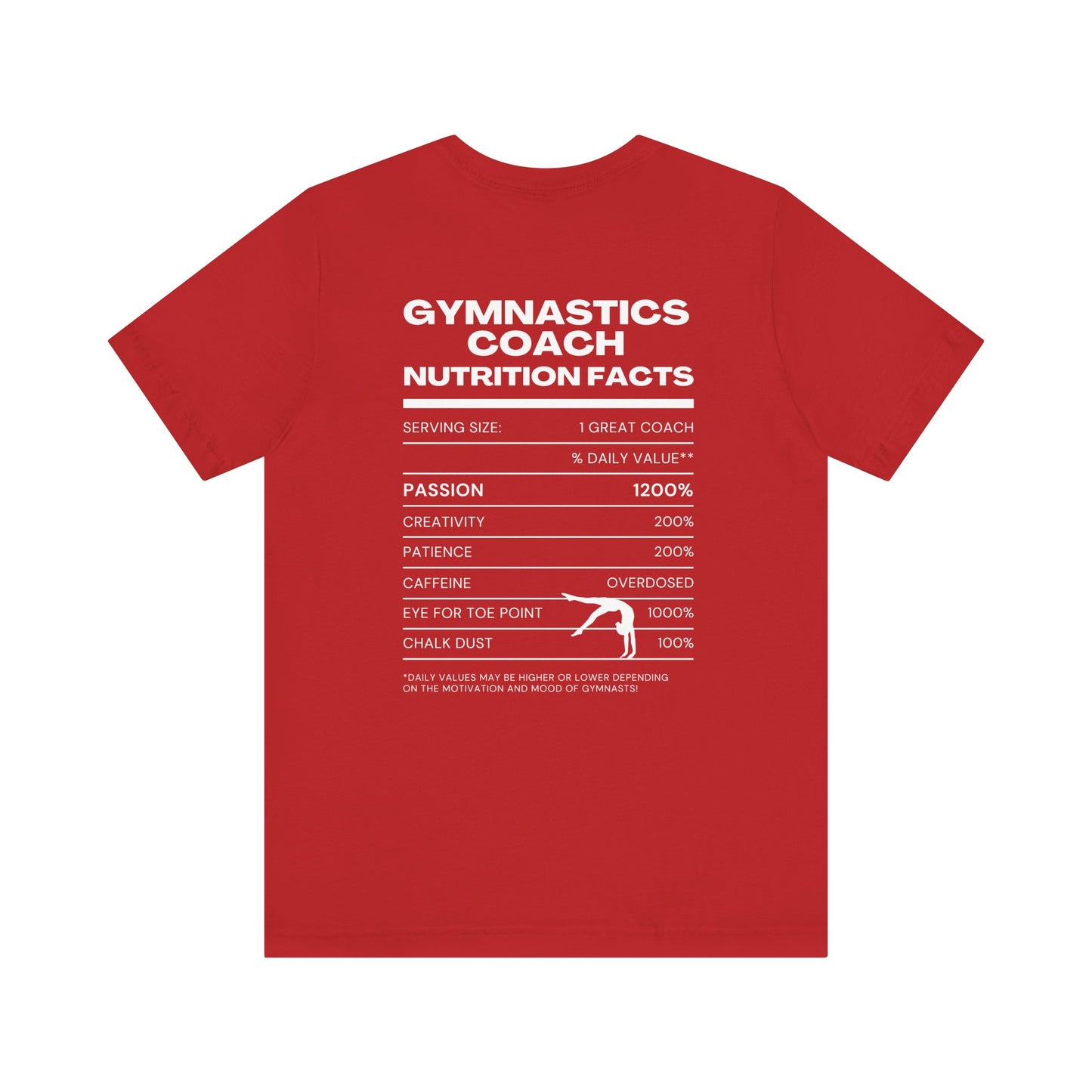 Gymnastics Coach Nutrition Facts Funny Tee | Perfect Gift for Coaches, Workout Tee, Fitness Apparel, Team Spirit, Gym Life Shirt
