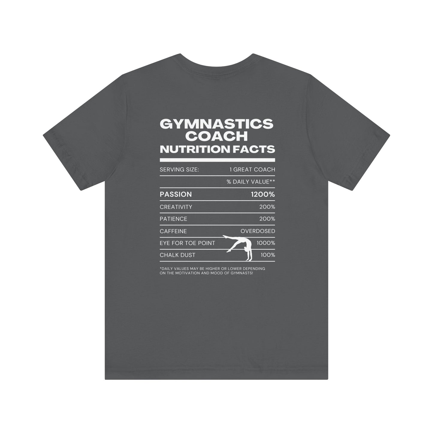 Gymnastics Coach Nutrition Facts Funny Tee | Perfect Gift for Coaches, Workout Tee, Fitness Apparel, Team Spirit, Gym Life Shirt