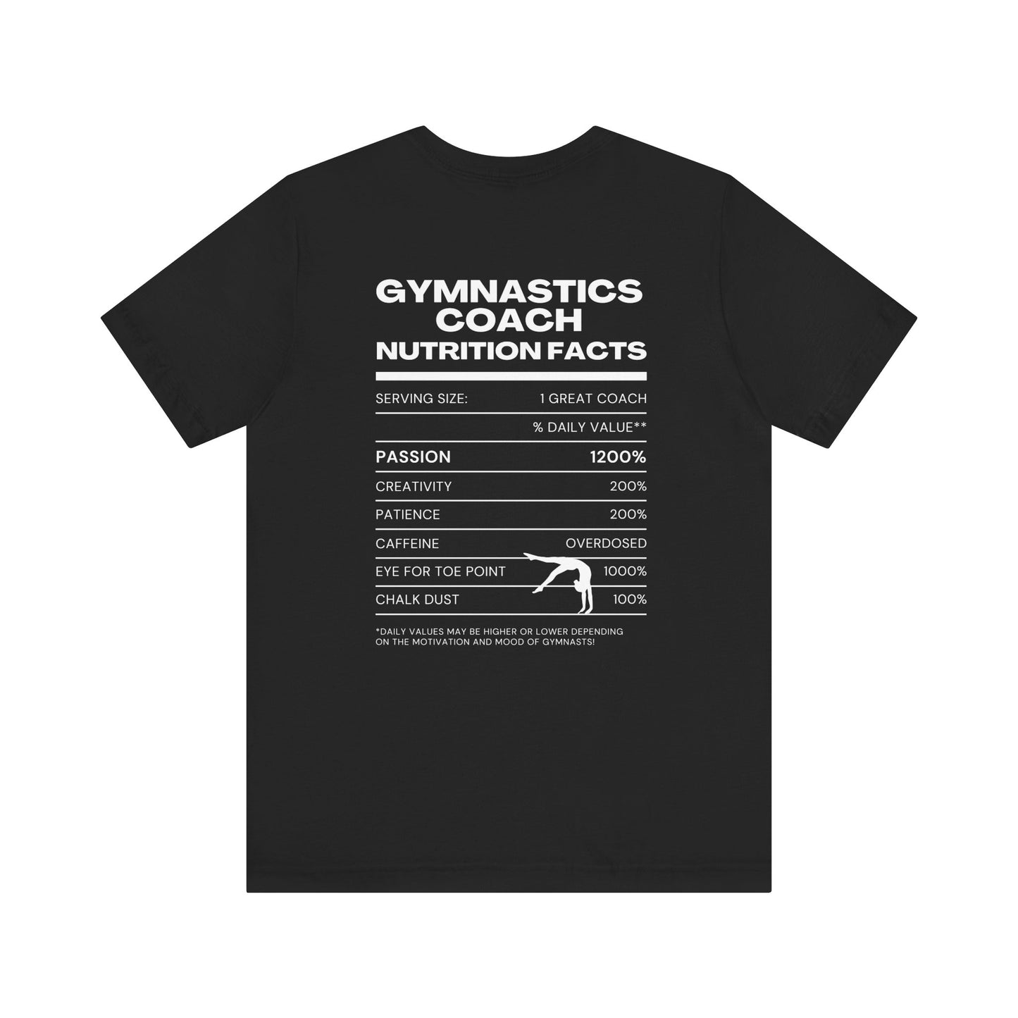 Gymnastics Coach Nutrition Facts Funny Tee | Perfect Gift for Coaches, Workout Tee, Fitness Apparel, Team Spirit, Gym Life Shirt