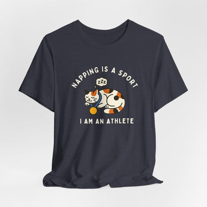 Nap Lovers Unisex Tee | Napping is a Sport | Funny Calico Cat Shirt, Pet Lover Gift, Relaxation T-Shirt, Gift for Cat Owners