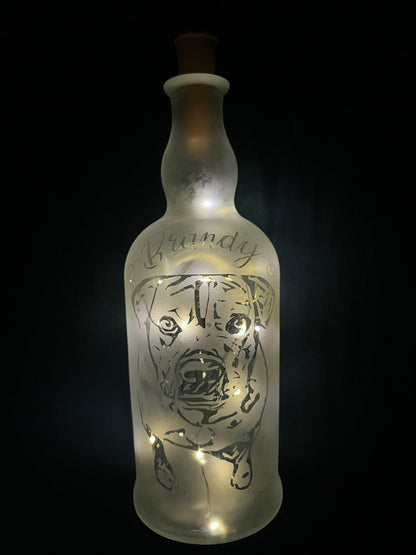 Your Pet(s) On A Custom Etched Frosted & Lighted Wine or Liquor Bottle Lamp! For Cats, Dogs, Horses, Hampsters, Birds, etc!