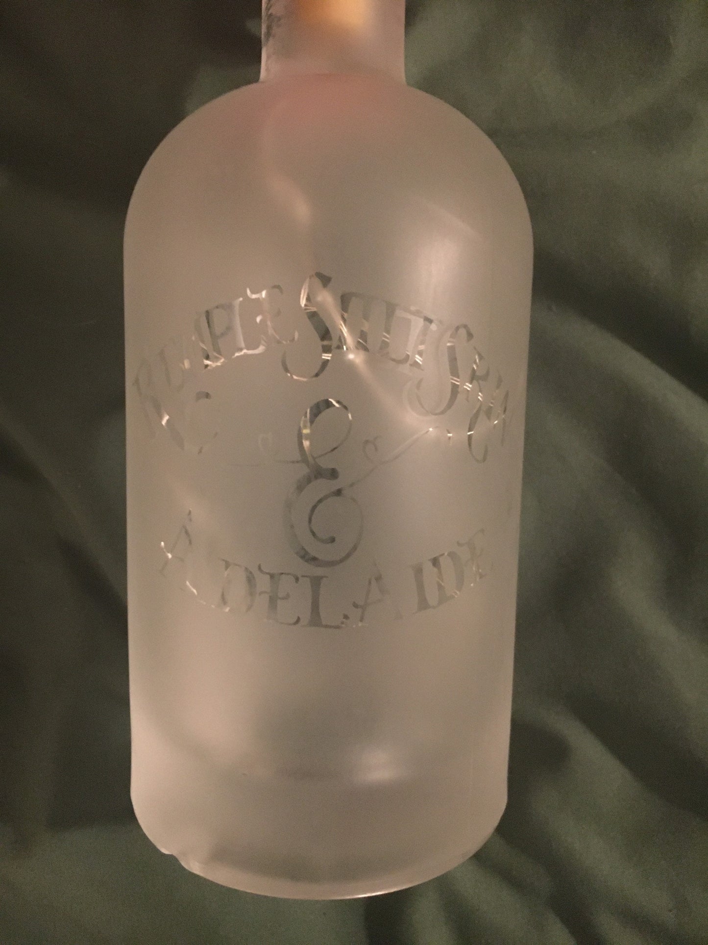 Your Pets on a Custom Lighted / Etched / Frosted Wine or Liquor Glass Bottle Lamp!