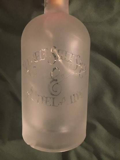 Your Pets on a Custom Lighted / Etched / Frosted Wine or Liquor Glass Bottle Lamp!