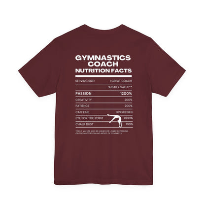 Gymnastics Coach Nutrition Facts Funny Tee | Perfect Gift for Coaches, Workout Tee, Fitness Apparel, Team Spirit, Gym Life Shirt