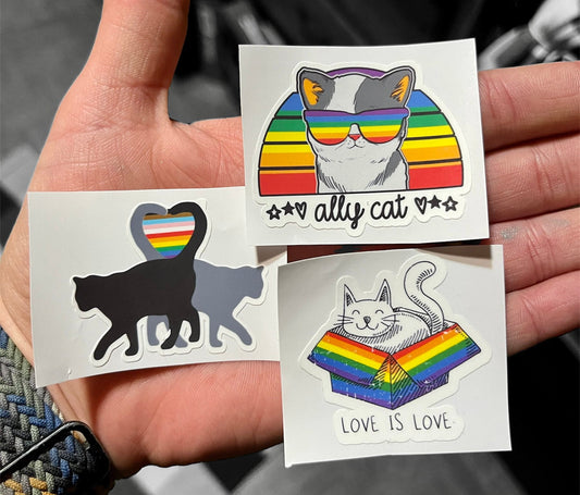 Pride Kitty Cats 3 Pack Stickers - Rainbow Allies Love LGBTQIA+
