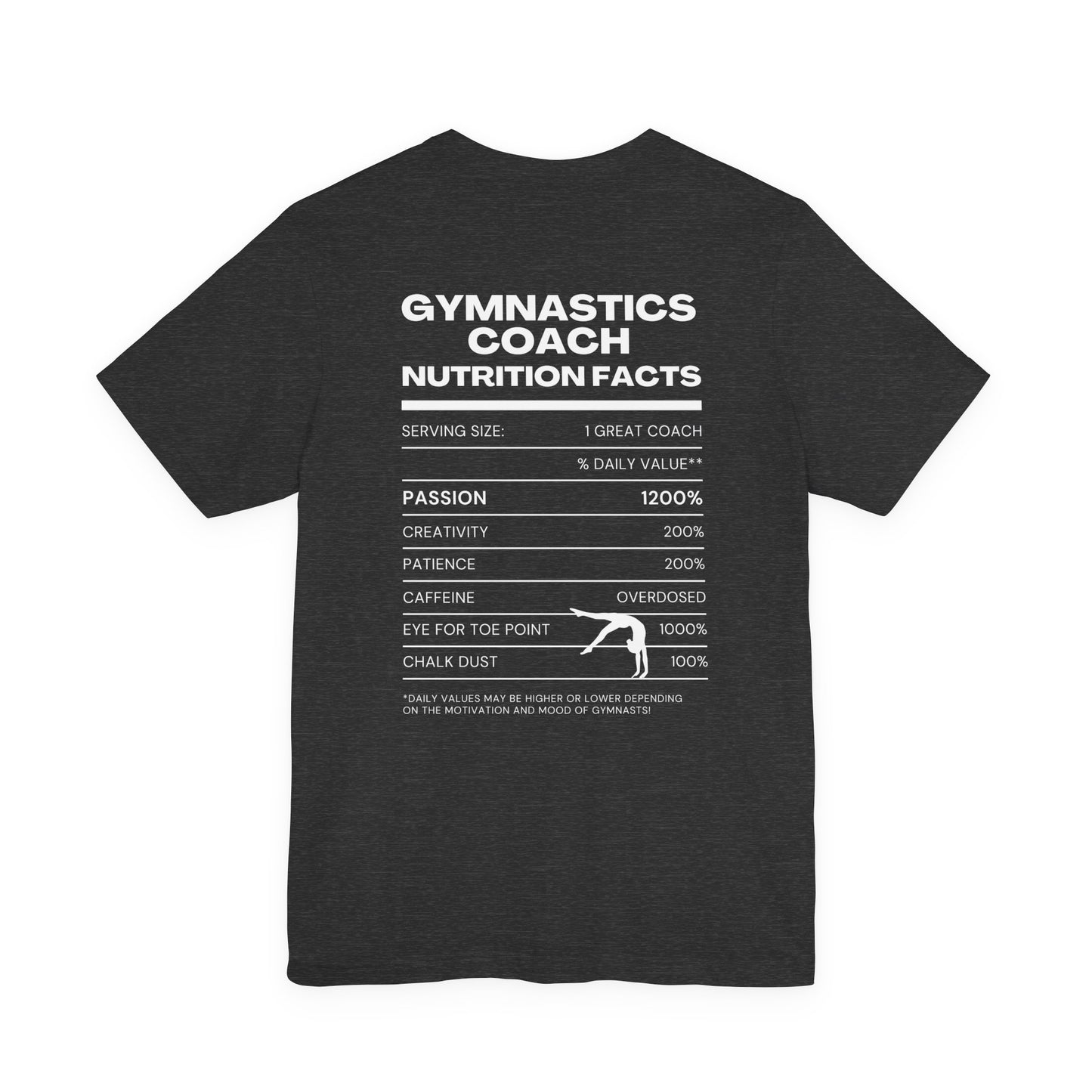 Gymnastics Coach Nutrition Facts Funny Tee | Perfect Gift for Coaches, Workout Tee, Fitness Apparel, Team Spirit, Gym Life Shirt