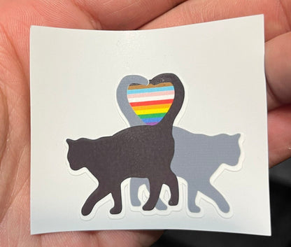 Pride Rainbow Heart Cat Tails Black White LGTBQIA+ Stickers (2)