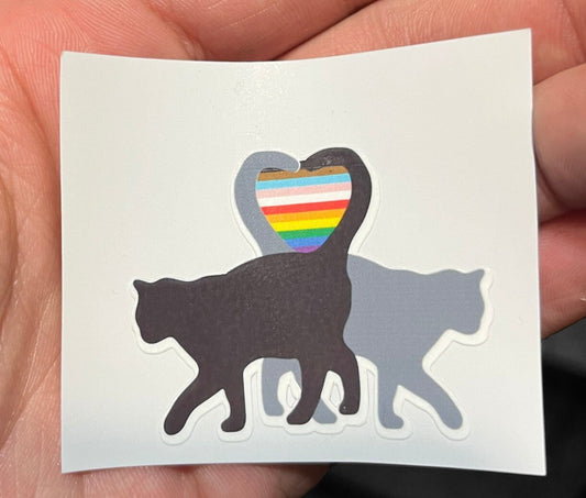 Pride Rainbow Heart Cat Tails Black White LGTBQIA+ Stickers (2)