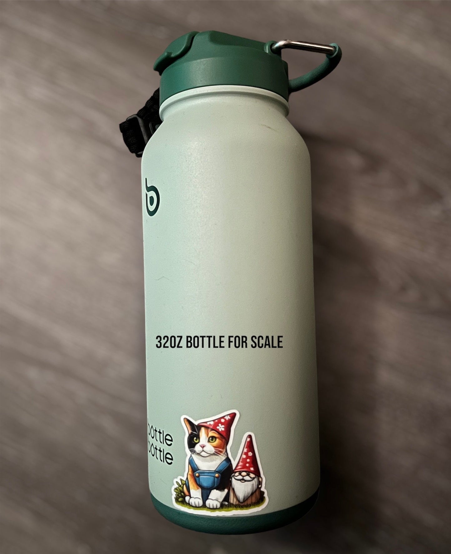 Adorable Calico Kitty Cat in Overalls With A Lawn Gnome Sticker (2 Per Order)