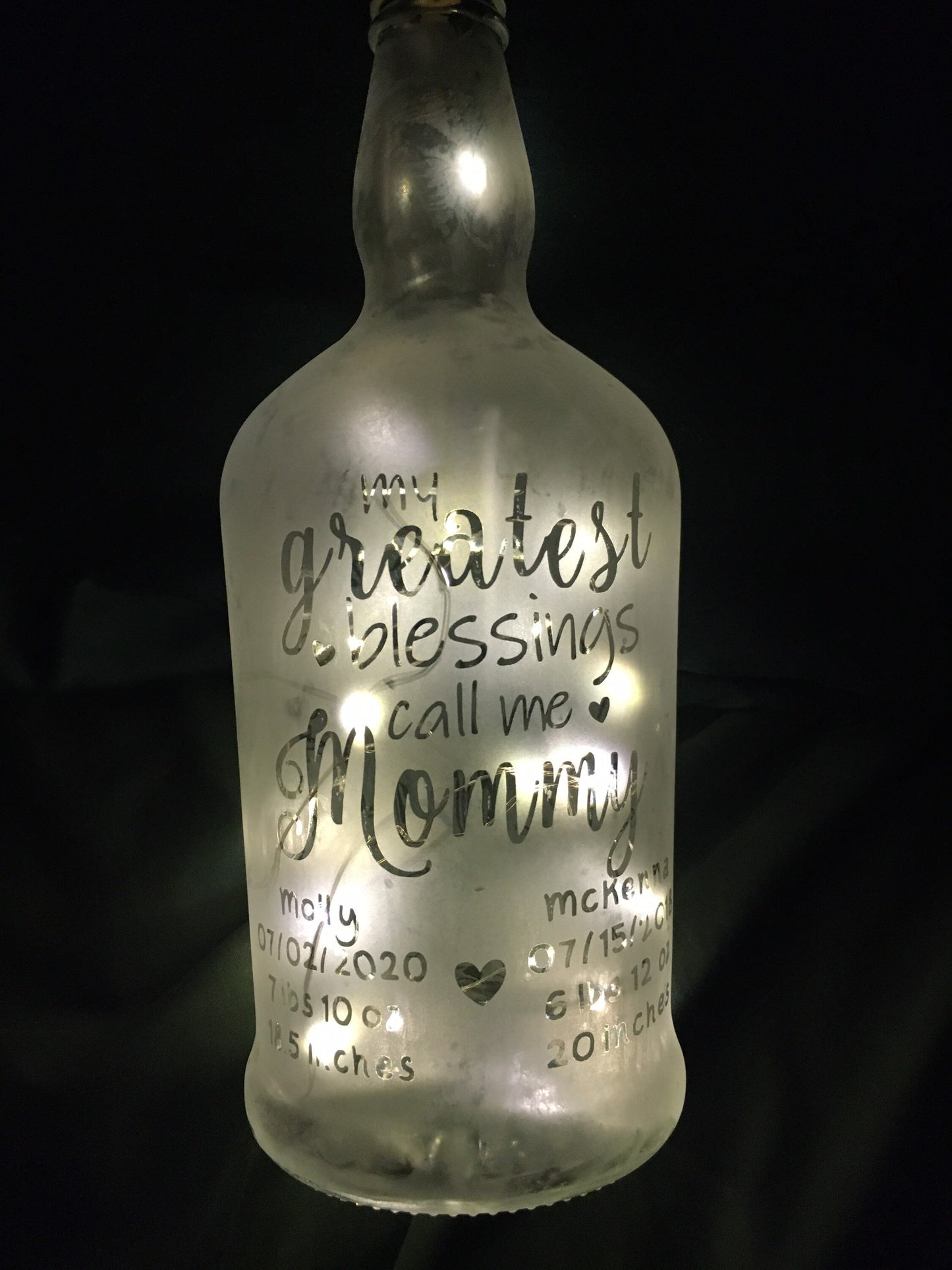 Your Child/Children On a Custom Etched/Frosted Lighted Wine or Liquor Bottle Lamp! Great Mother's Day Wine Bottle or Father's Day gift!