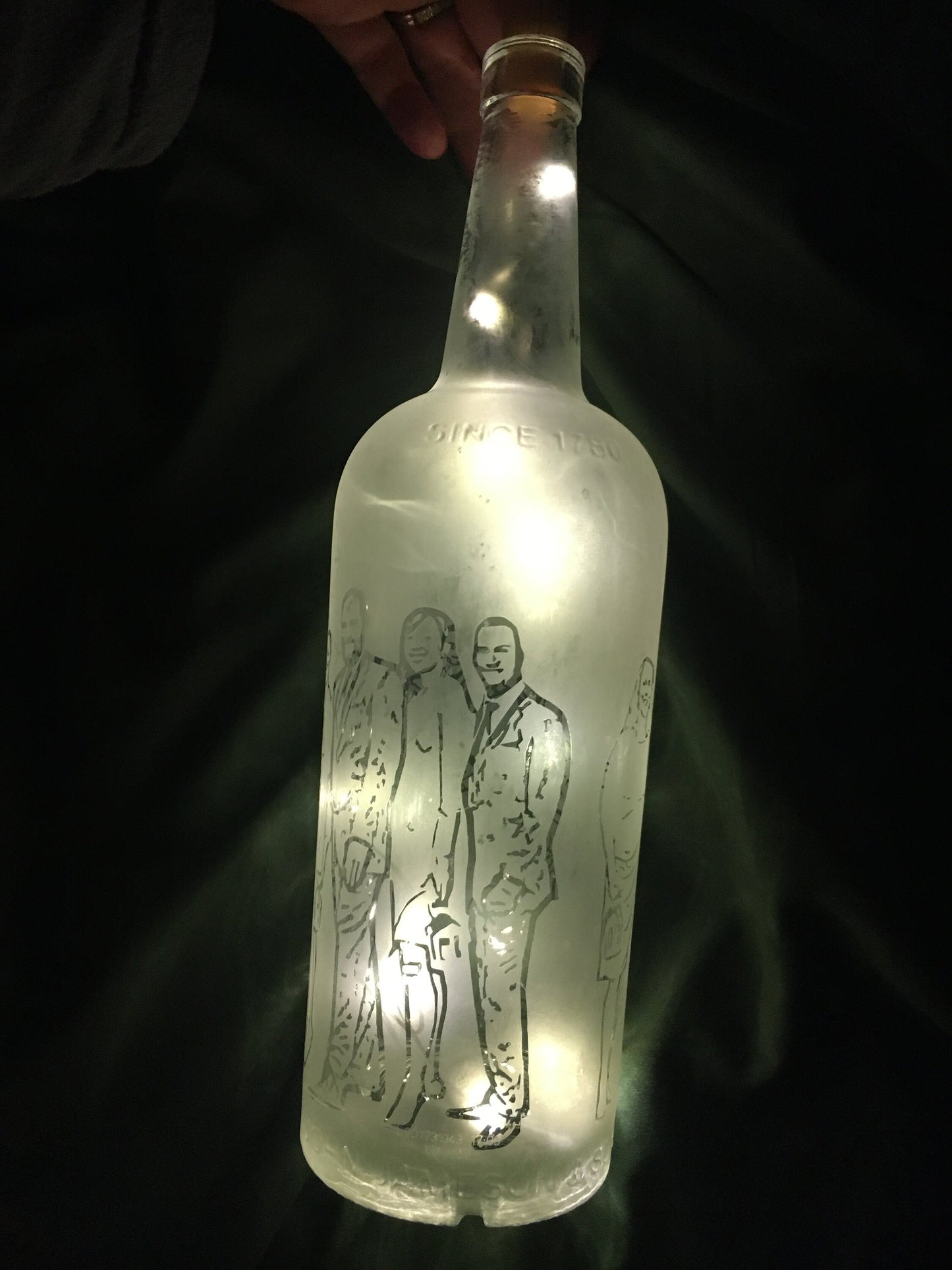 Your Wedding Party / Family on a Custom Etched/Frosted Lighted Bottle Lamp!