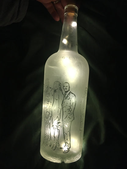 Your Wedding Party / Family on a Custom Etched/Frosted Lighted Bottle Lamp!