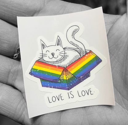 Love is Love - Kitty Cat in Box Rainbow Pride Stickers (2) - LGBTQ+