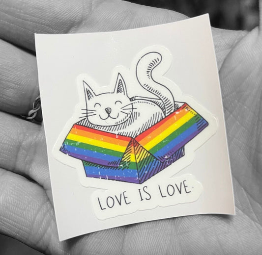 Love is Love - Kitty Cat in Box Rainbow Pride Stickers (2) - LGBTQ+