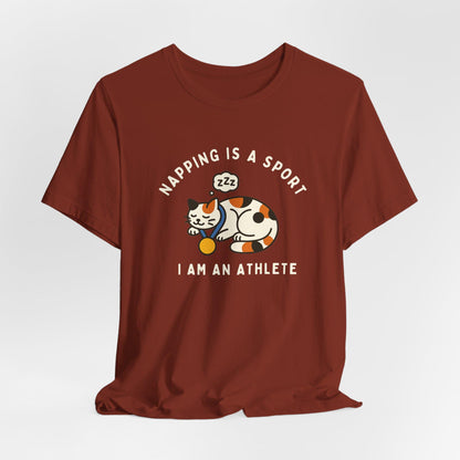 Nap Lovers Unisex Tee | Napping is a Sport | Funny Calico Cat Shirt, Pet Lover Gift, Relaxation T-Shirt, Gift for Cat Owners