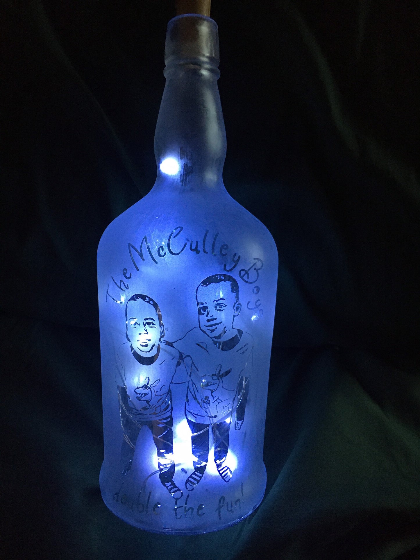 Your Child/Children On a Custom Etched/Frosted Lighted Wine or Liquor Bottle Lamp! Great Mother's Day Wine Bottle or Father's Day gift!