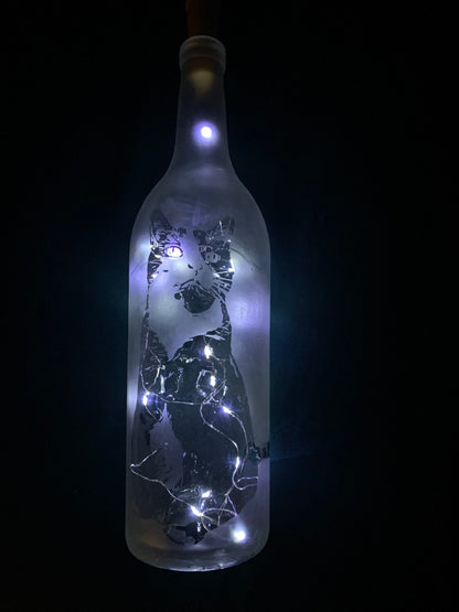 Your Pet(s) On A Custom Etched Frosted & Lighted Wine or Liquor Bottle Lamp! For Cats, Dogs, Horses, Hampsters, Birds, etc!