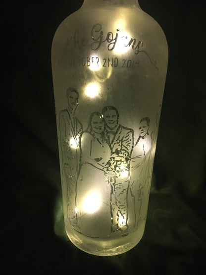 Your Wedding Party / Family on a Custom Etched/Frosted Lighted Bottle Lamp!