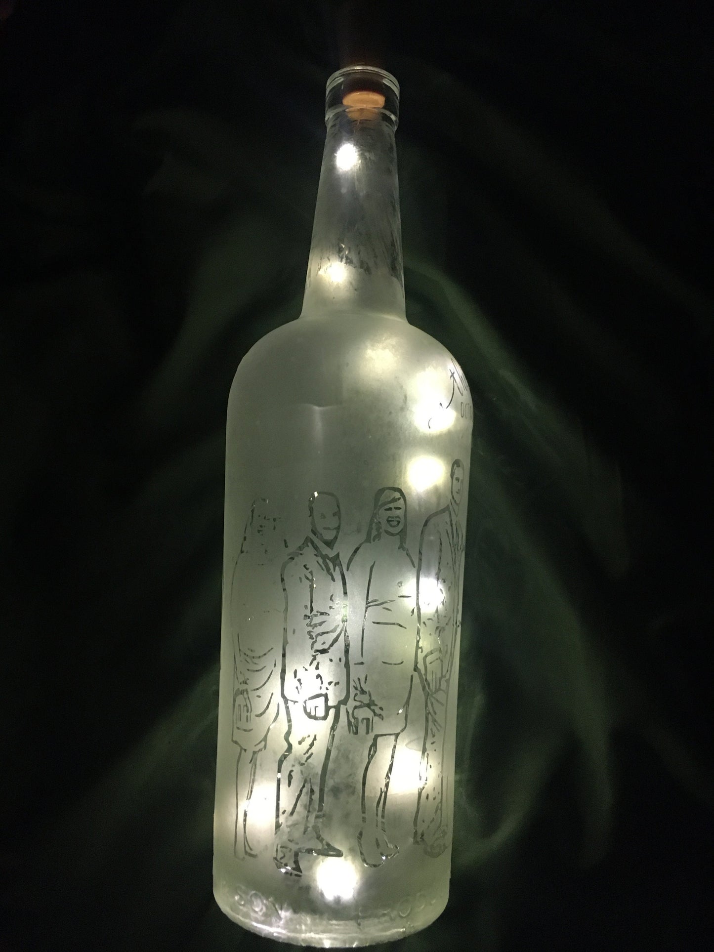Your Wedding Party / Family on a Custom Etched/Frosted Lighted Bottle Lamp!