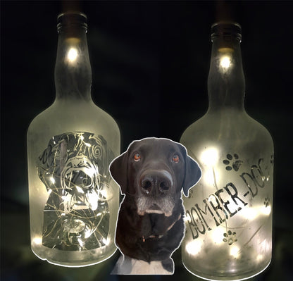 Your Pet(s) On A Custom Etched Frosted & Lighted Wine or Liquor Bottle Lamp! For Cats, Dogs, Horses, Hampsters, Birds, etc!