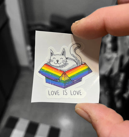 Love is Love - Kitty Cat in Box Rainbow Pride Stickers (2) - LGBTQ+