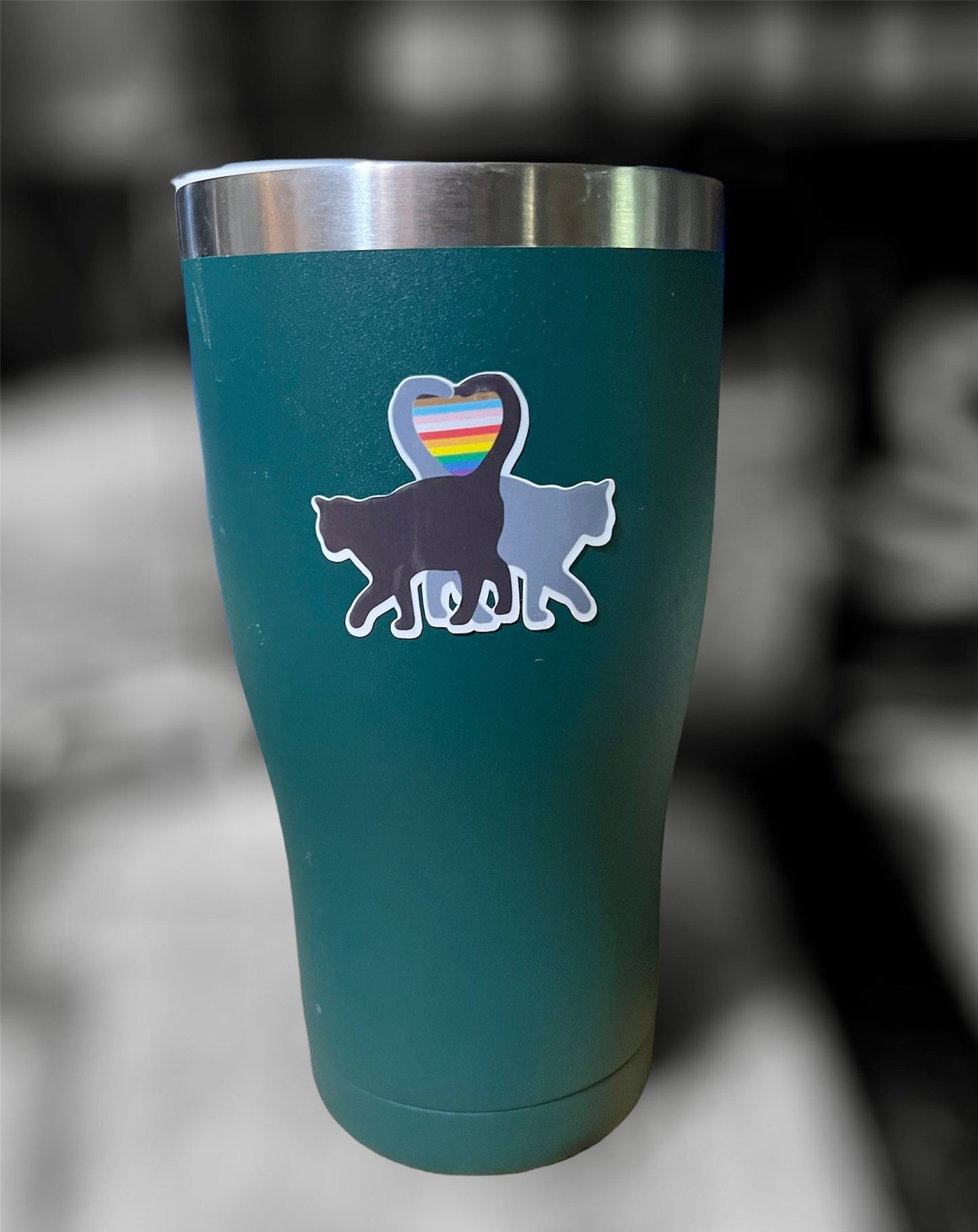 Pride Rainbow Heart Cat Tails Black White LGTBQIA+ Stickers (2)