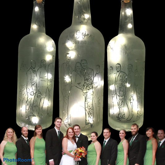 Your Wedding Party / Family on a Custom Etched/Frosted Lighted Bottle Lamp!