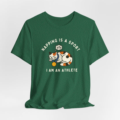Nap Lovers Unisex Tee | Napping is a Sport | Funny Calico Cat Shirt, Pet Lover Gift, Relaxation T-Shirt, Gift for Cat Owners
