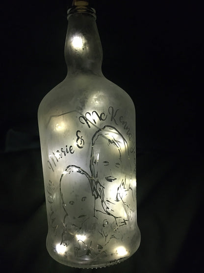 Your Child/Children On a Custom Etched/Frosted Lighted Wine or Liquor Bottle Lamp! Great Mother's Day Wine Bottle or Father's Day gift!