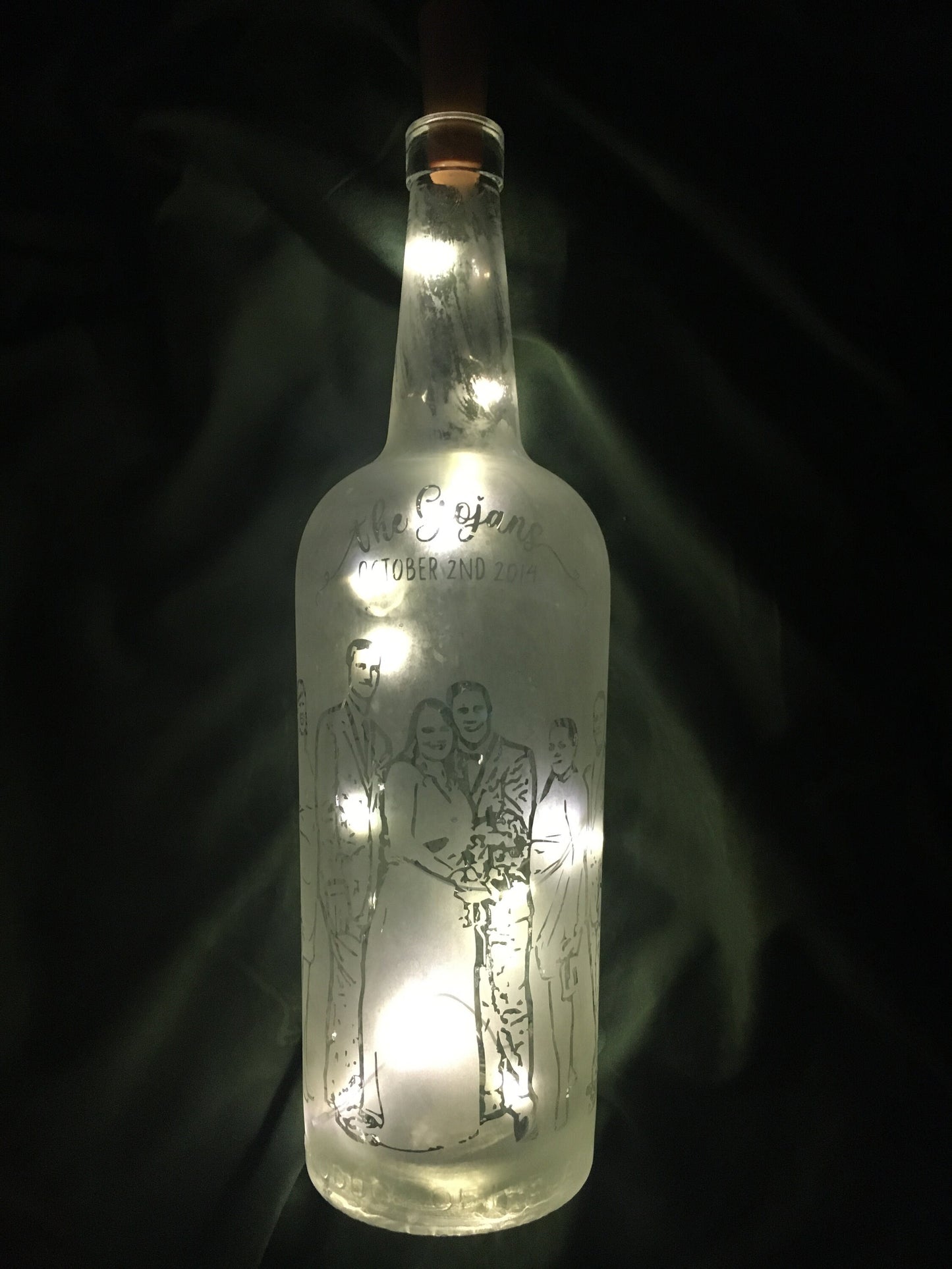 Your Wedding Party / Family on a Custom Etched/Frosted Lighted Bottle Lamp!