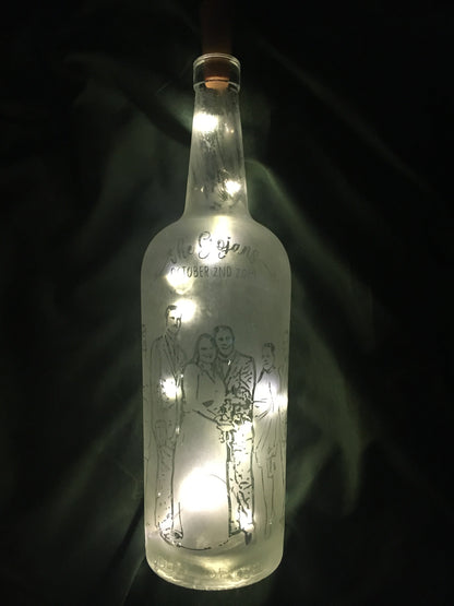 Your Wedding Party / Family on a Custom Etched/Frosted Lighted Bottle Lamp!