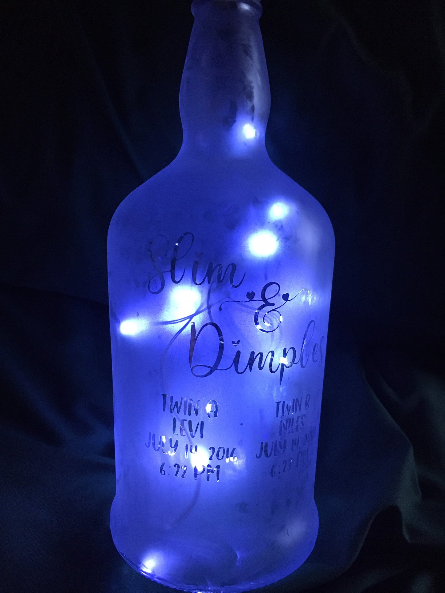Your Child/Children On a Custom Etched/Frosted Lighted Wine or Liquor Bottle Lamp! Great Mother's Day Wine Bottle or Father's Day gift!