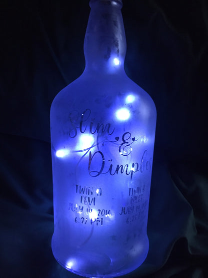Your Child/Children On a Custom Etched/Frosted Lighted Wine or Liquor Bottle Lamp! Great Mother's Day Wine Bottle or Father's Day gift!