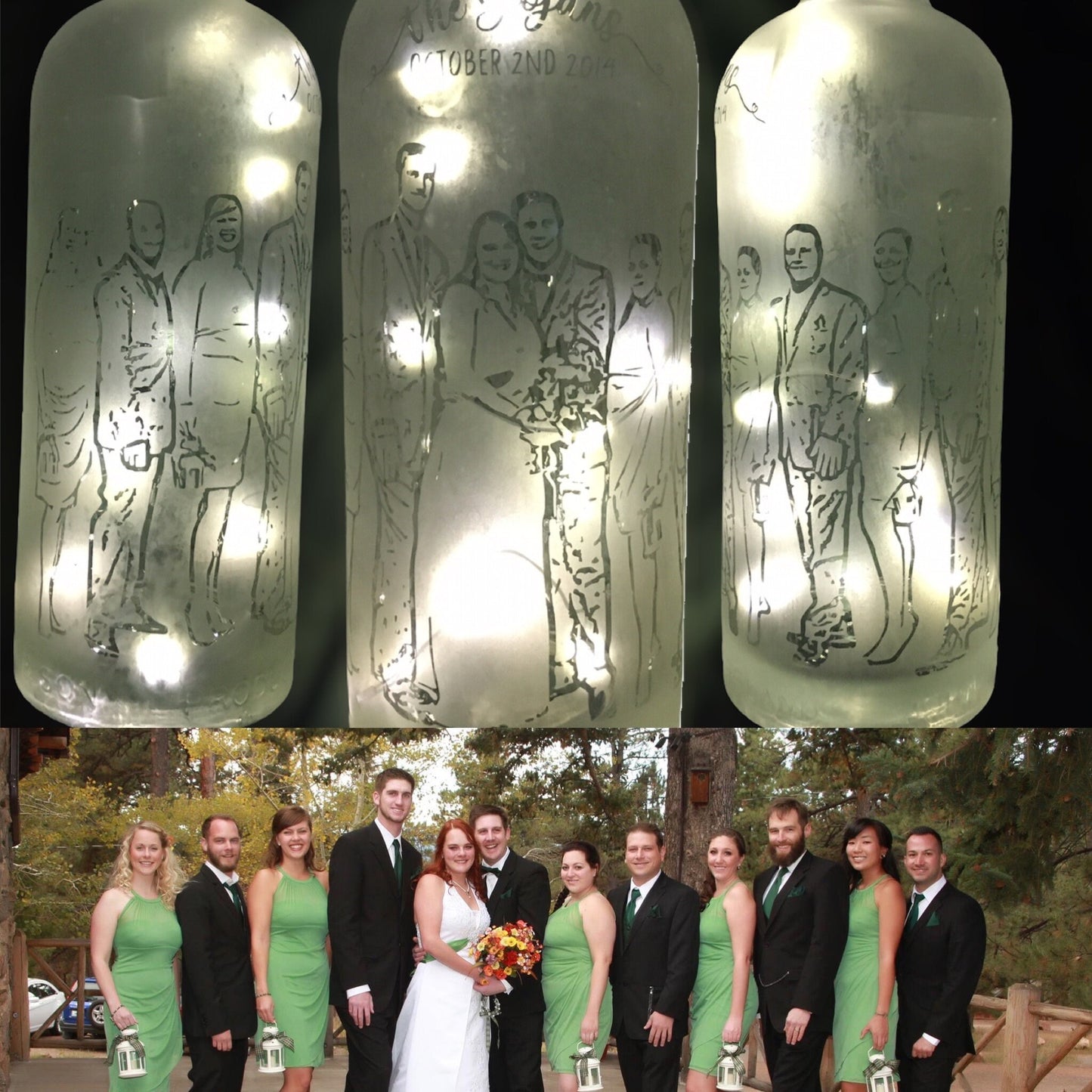 Your Wedding Party / Family on a Custom Etched/Frosted Lighted Bottle Lamp!
