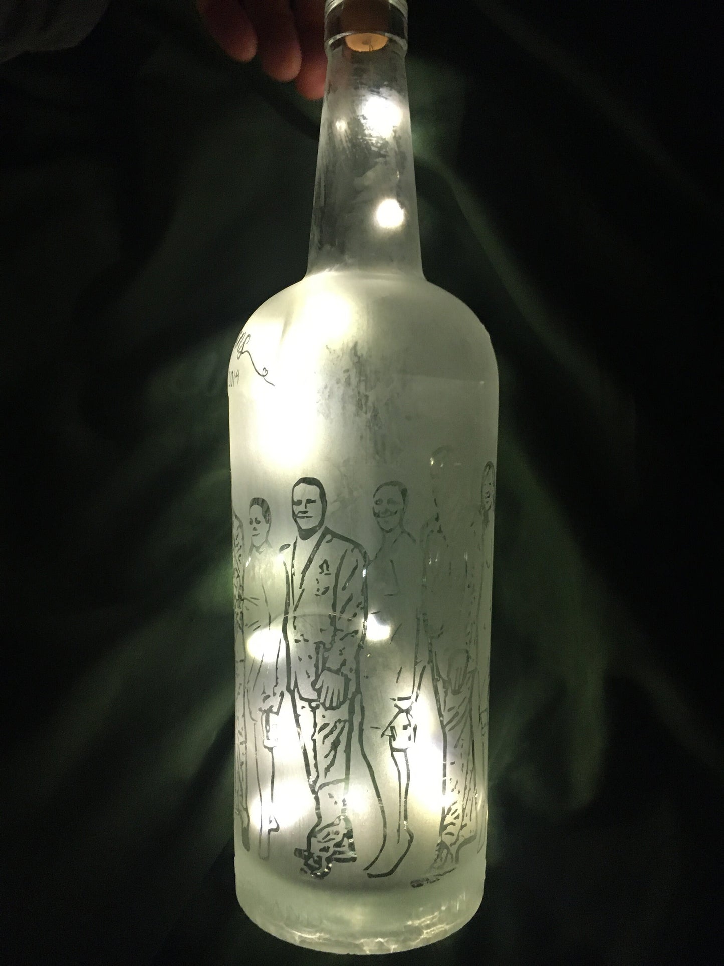 Your Wedding Party / Family on a Custom Etched/Frosted Lighted Bottle Lamp!