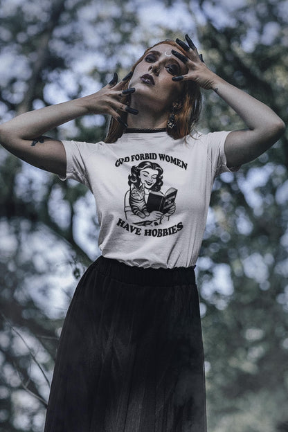 God Forbid Women Have Hobbies Feminist Activist Cat Lady Tee | Destroying the Patriarchy Book Shirt Bella Canvas Favorite Tee